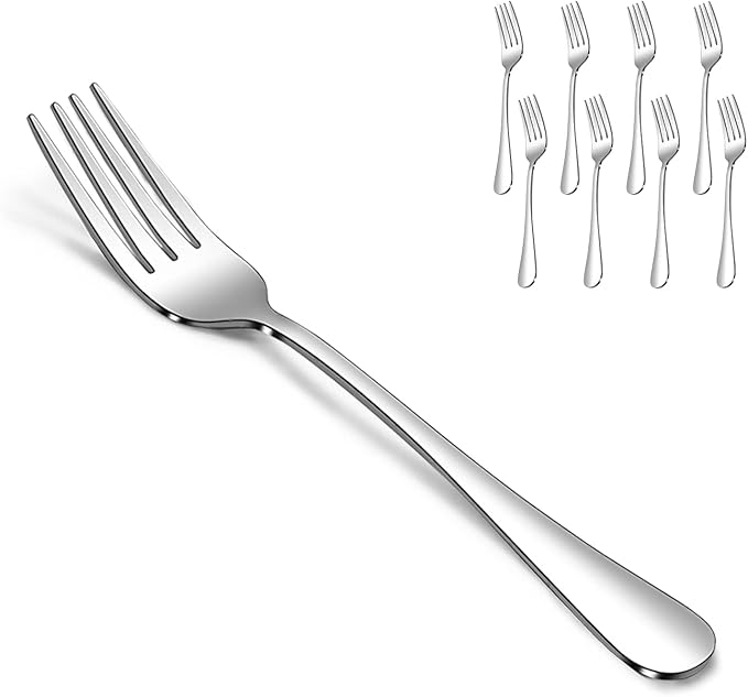 SANTUO Dessert Forks Set - 8-piece Stainless Steel Salad Forks Cream Fork Flatware Set Reusable for Household Use or Camping - Silver 6.7 Inches