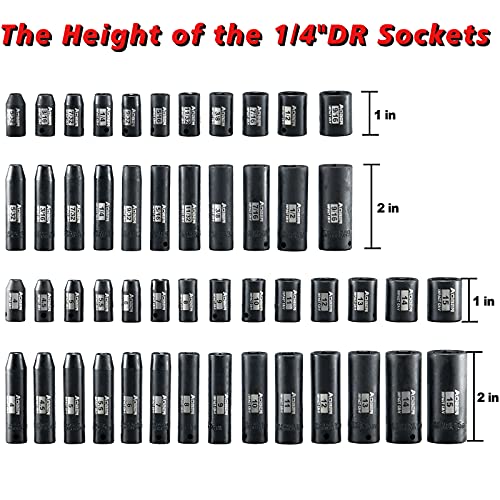 AOBEN 1/4-Inch Drive Impact Socket Set, 54 Pieces, 6 Point, SAE/Metric, (5/32" - 9/16" ,4mm -15mm),Deep/Shallow, Cr-V Steel, Includes Extension bars and Socket Adapter - size: 1/4-Inch 54PCS