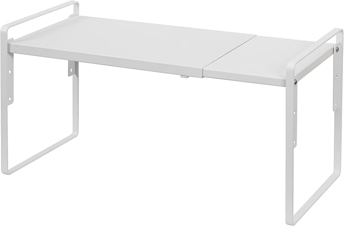 Nxconsu Cabinet Shelf Expandable Height Adjustable Organizer Riser for Kitchen Cabinet Pantry Cupboard Under Sink Countertop Organization Storage Space Saver Stackable Heavy Duty Metal White