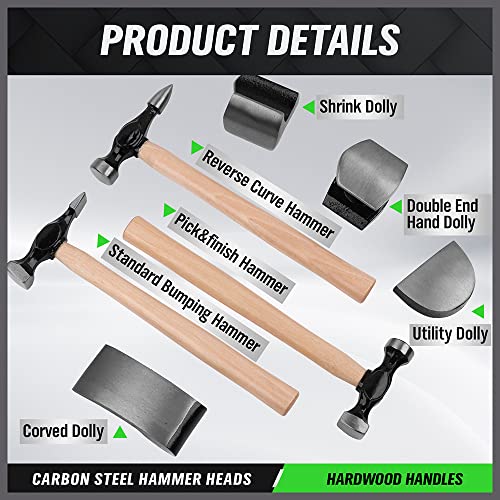 SWANLAKE 7 Piece Auto Body Repair Kit, Auto Body Tools, Auto Body Repair Tools with Carbon Steel Hammer Heads