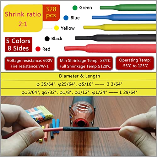 Wire Heat Shrink Tubing Kit + Mini Heat Gun for Shrink Tubing - 328pcs 2:1 Wire Shrink Wrap Tubing + 300W Heat Shrink Gun with Case - for Wires,Shrink Wrap and Cable Repair. - size: Shrink Ratio 2:1 & with case