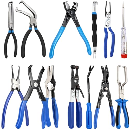 DISEN 13PCS Electrical Disconnect Pliers & Fuel Line Disconnect Tool Set, Automotive Electrical Terminal Connector Separator Removal Tool Kit with Storage Bags, Blue