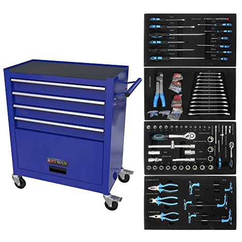 Tool Sets and 4 Drawers Tool Cart with Wheels,Rolling Tool Box Mechanic Tool Storage,Drawers Rolling Tool Case with 238 Piece Tool Kits for Workshop Maintenance,Garage,Repair Shop (Blue) - size: 233pcs - Blue
