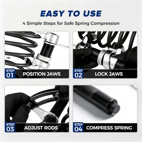2-Jaw Coil Spring Compressor 4-Rod Strut Tool for BMW Audi Porsche LR | 4-rod 45 steel with arc support arm,fits 90-180mm diameter and 220-380mm height,forged jaws, hard case,for European cars.