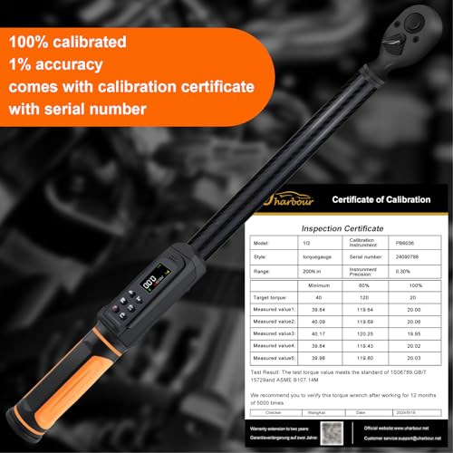 Uharbour Carbon Fiber 1/2" Digital Torque Wrench 2.2-147.5 Ft.lb | ±1% Accuracy Carbon Fiber Wrench with Vibration, Buzzer & LED Alert - size: 1/2" Drive 2.2-147.5 ft.lbs (Carbon fiber tube)