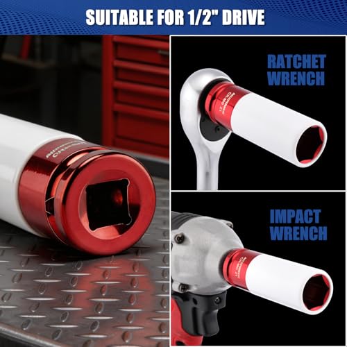 1/2" Drive Wheel Protector Impact Socket, 4 pcs Thin Wall Deep Impact Socket Set, Durable Plastic Sleeve Lug Nut Socket, 6 Point, Metric, 17mm,19mm,21mm,22mm - size: 17 mm, 19 mm, 21 mm, 22 mm