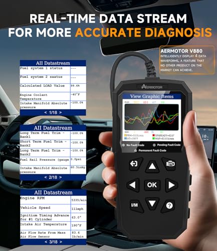OBD2 Scanner,V880 Check Engine Light Car Code Reader with Reset | Graphic Live Data,I/M Smog Test, CAN Scan Tool Diagnostic Scanner for All OBDII Vehicles,Work for DIY,Home Use,Mechanic,Black - color: BLACK