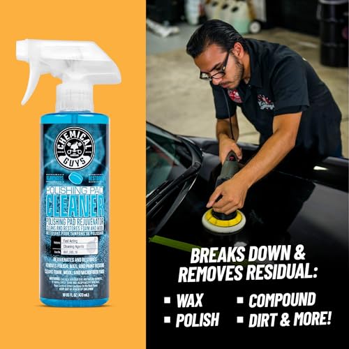 Chemical Guys, Foam & Wool Polishing Pad Cleaner, Citrus-Based, 16 oz Spray | Citrus-based, lifts compound, paint residue, paint dust, use with bucket and grit guar, for soft, fluffy pads