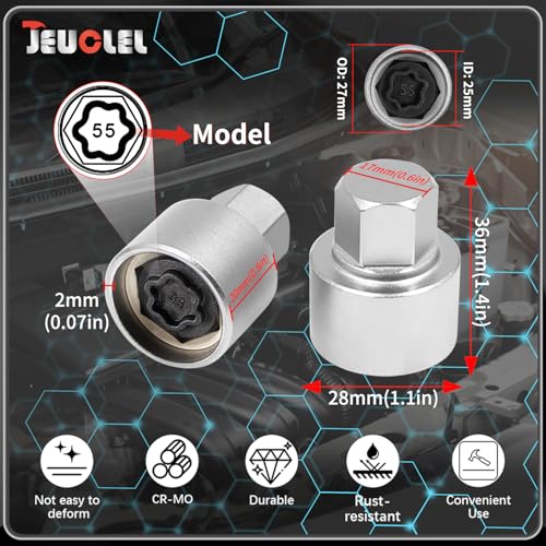 055 Wheel Locking Nut Key Compatible with BMW Series, (Socket OD 27mm - ID 25mm), Wheel Lock Nut Socket Adapter, Wheel Anti-Theft Lug Nut Removal Tool, Anti-Theft Screw Remover - color: Socket 055