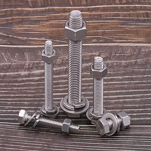 (4 Sets) M12-1.75 x 30mm Hex Bolt Kit, 304 Stainless Steel (18-8), Includes Hexagon Head Screws and Nuts, Flat & Lock Washers, Full Coarse Thread, for Machinery, Automotive, DIY - size: M12 x 30mm