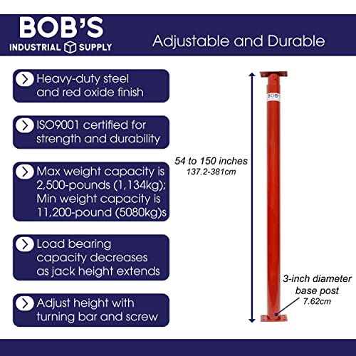 BISupply House Jacks for Leveling Crawlspace 3 Pack - 54-150 inch Adjustable Support Beam Basement Jack Post - Floor Lifting Joist Beam Brace for Cellar Ceiling - Screw Pole Jack - size: 54-150 Inch ( 3 PACK)