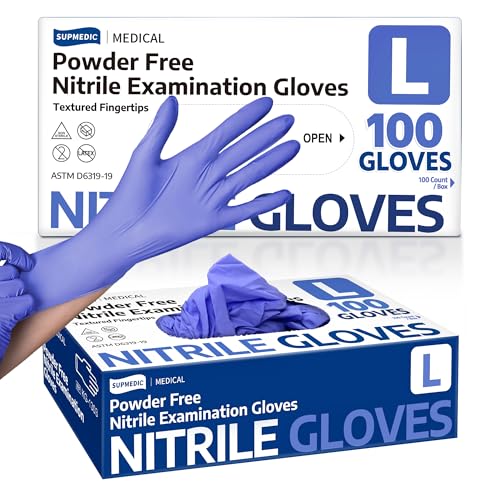Supmedic Medical Soft Max™ Nitrile Exam Gloves, Powder-Free Latex-Free Food Safe Clean Disposable Glove Blue Iris 100/1000 Ct - color: 100 Large (Blue Iris), size: Medium