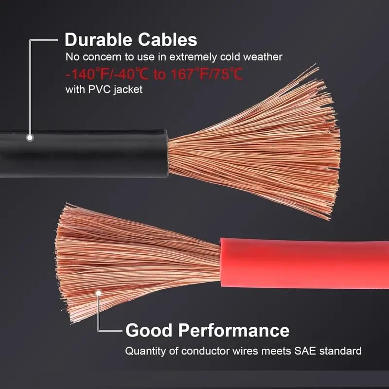 Heavy Duty Jumper Cables, 20 Ft, 2 Gauge, 800A, Car/Truck/Van/SUV, Carrying Bag, 10 Year Warranty