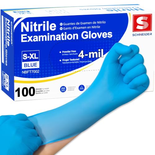 Schneider Medical Nitrile Exam Gloves, 4 mil, Powder-Free, Latex-Free, Disposable Gloves for Cleaning and Food Prep - size: Medium