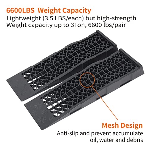 OULEME Low Profile Car Service Ramp with Anti-Slip Pads, 2-1/2" Lifting Height, 4 Pack, Portable for Lift Lowered Low Down Rise Clearance Racing Sports Car Vehicle Maintenance - size: L27.5" (4 PACK)