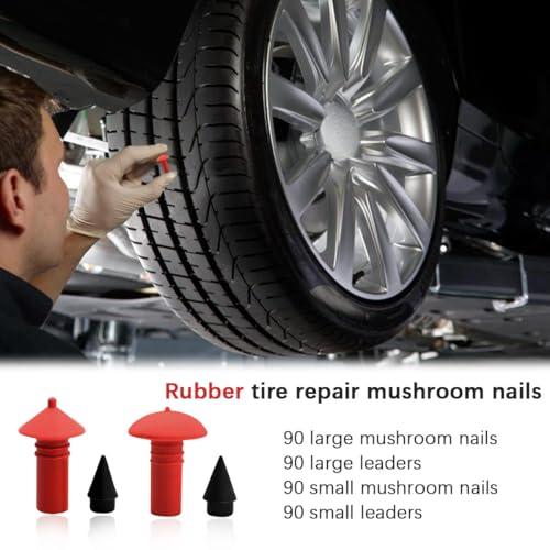 Bittwee Mushroom Shaped Car Tire Repair Insert Plugs, 90PCS Rubber Vehicle Wheel Sockets Tool with 90PCS Pins, Practical Automotive Replacement Parts, Universal for SUV RV Truck (Large) - size: Large
