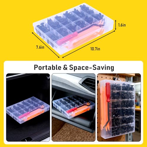 240PCS Car Bumper Retainer Clips Kit - Auto Plastic Rivets & Push Fasteners Set, Most Popular Sizes for Door Trim, Panel, Fender - Compatible with GM, Ford, Toyota, Honda, Chrysler - size: 240pcs+5tool