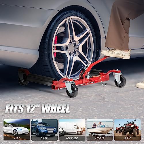 TUFFIOM Car Wheel Dolly Jack Set of 2, Mechanical 3000-lbs Car Skates, 12'' Wheel Vehicle Positioning Jack, Heavy Duty Rollers with Ratcheting Foot Pedal for Tire Auto Repair Moving, Red - color: Red, Set of 2