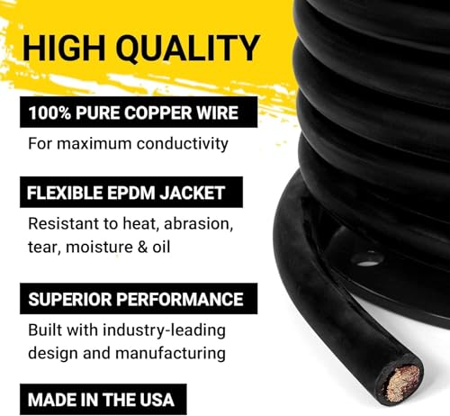 Spartan Power Welding Lead & Car Battery Cable - DIY Bulk Automotive Grade Copper Wire - 600 Volt, 1/0 AWG, 10 Foot, Black - size: 10 FT, style: 0 (1/0) AWG BLACK