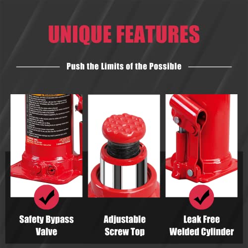 BIG RED T91003B Torin Hydraulic Welded Bottle Jack, 10 Ton (20,000 lb) Capacity, Red - color: Red, size: 10 Ton