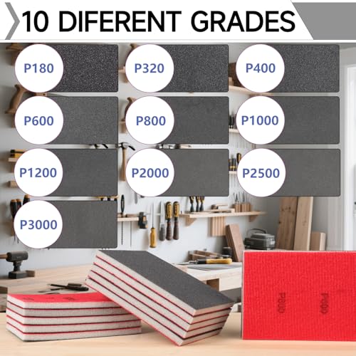 24Pcs Sanding Sponge 2500 Grit Wet Dry Soft Foam Hand Sander Block | 3x4 Inch Soft Foam Conforms to Curves and Edges, Hook and Loop Backing, Ideal for Wood Metal Furniture - size: 24pcs 2500 Grit, style: Aluminum