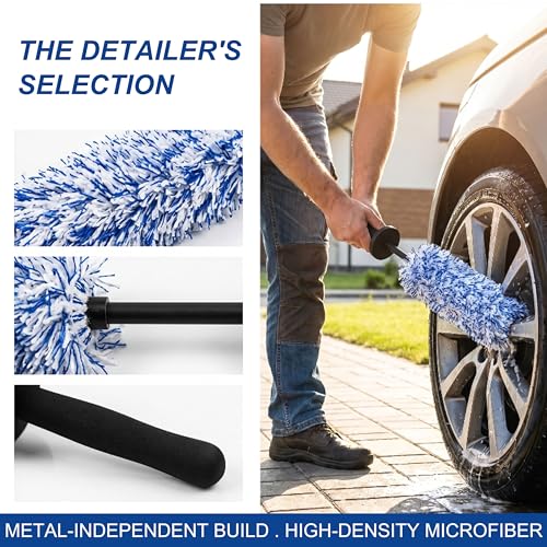 Wheel Barrel Brush, 2026 New Car Wheel Cleaner Brushs Long Handle Microfiber Wheel, Non Scratch Car Detailing Brush for Rim Cleaning and Car Detailing (1Pcs Blue) - color: 1Pcs Blue