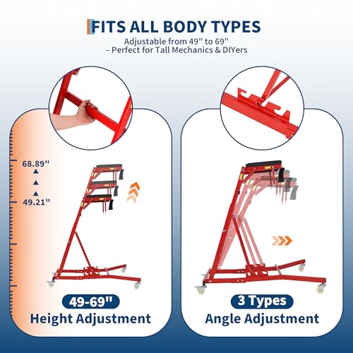 Top Automotive Creeper, 400LBS Capacity Adjustable Mechanic Creeper (49.2"-68.9") with Locking Wheels & Tool Pouch, High Top Car Creeper for Truck, SUV, Garage Repair - color: Red