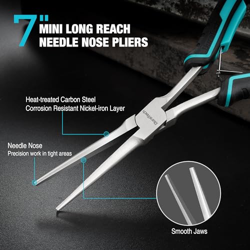 DURATECH 7" Long Reach Needle Nose Pliers, Extra Long Nose Pliers | Smooth Jaws, Jewelry Making, Wire Bending, Small Object Gripping, NARROW Space - style: 1PC