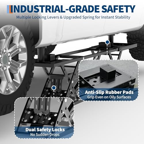 5000LBS Portable Car Lift for Trucks SUV Sedan, Heavy Duty Scissor Lift Jack with Safety Lock, Adjustable Height 10.24"-26.8", Hydraulic Vehicle Lifting System with Extension Plates - size: 5000 LBS-Black