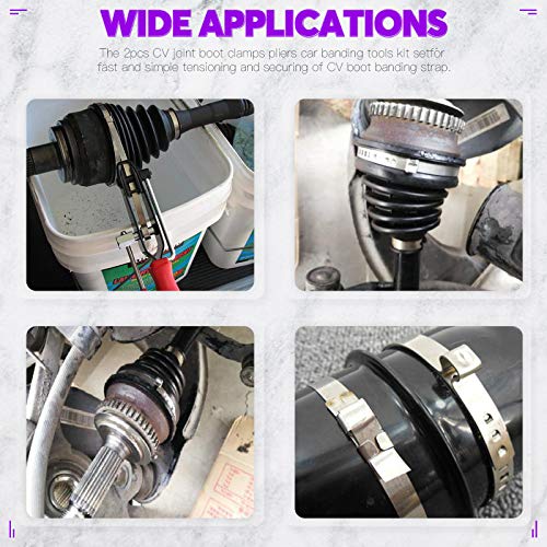 Swpeet 10Pcs Ear Clamp Pliers with CV Boot Clamps Kit, Ear Boot Tie Pliers, Car Band Tool Kit, Automotive Hose Axle Plier CV Clamp Tool CV Joint Banding Tools for Most Cars