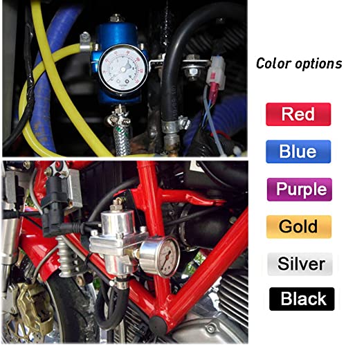 BARTOO Universal Adjustable Fuel Pressure Regulator Kit, Aluminum Fuel Regulator, Adjustable Gas Oil Injection Pressure Regulator with 0-140 PSI Gauge -Gold - color: Gold
