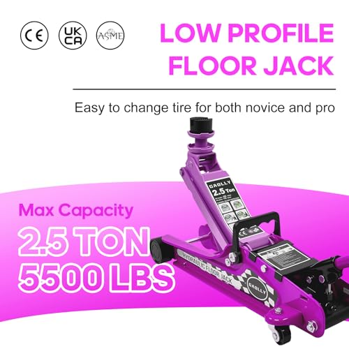 2.5 Ton Floor Jack Low Profile, Heavy-Duty Steel Racing with Single Piston Lift Pump, Lifting Range 4.5"-15.94" (Pink)