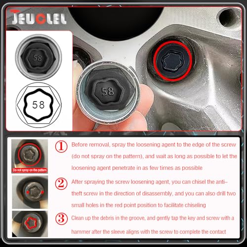 58 Wheel Locking Nut Key for BMW, Socket Adapter (OD 27mm-ID 25mm) | Wheel Lock Nut Socket Adapter, Anti-Theft Lug Nut Removal Tool, Anti-Theft Screw Remover, Repair Tool, Tyre Fitting, garage - color: Socket 058