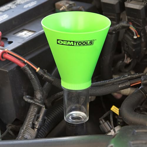 OEMTOOLS 87021 No Spill Oil Funnel for GM and BMW Vehicles, No Spill Oil Funnel Kit, Transparent Chamber, Plastic, Funnels for Automotive Use - size: GM and BMW