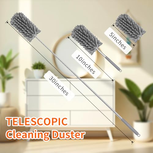 Mini Duster for Cleaning, 360° Bendable Hand Dusters with Extension Pole, Washable Small Duster for Car Interior, Office, Furniture - color: 2 Pack Red