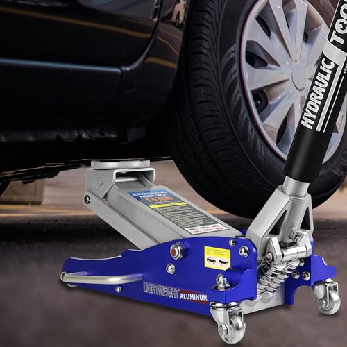 1.5 Ton Low Profile Floor Jack, Heavy Duty Aluminum & Steel Hydraulic Floorjack Racing Floor Jack with Dual Piston Quick Lift Pump, Lifting Range 3.3" to 19.8" for Home Sedans SUV Sports Cars Blue
