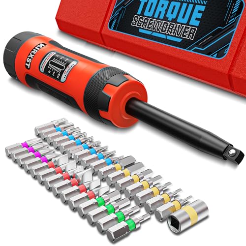 32 PCS 1/4" Drive Long Shank Torque Screwdriver, 2-22 Inch Pound Torque Screwdriver Set with S2 Bits and Socket Adapter for Maintenance, Tools, Bike Repairing and Mounting - size: 2-22inch.L