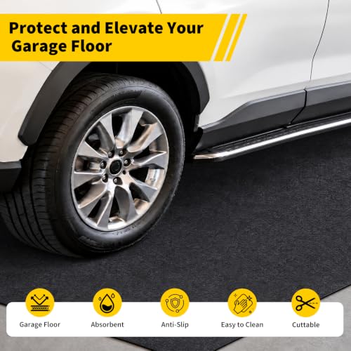 Towallmark Garage Floor Mat 7.5' x 20', Thick Premium Felt with Waterproof Backing, Heavy Duty Oil Absorbent Non-Slip Mat Protects Garage Floor for Large SUV, MPV, Pickup Truck & RV - size: 7.5' x 20'