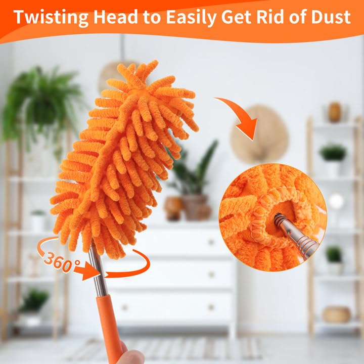 Mini Duster for Cleaning, 360° Bendable Hand Dusters with Extension Pole, Washable Small Duster for Car Interior, Office, Furniture - color: 2 Pack Purple