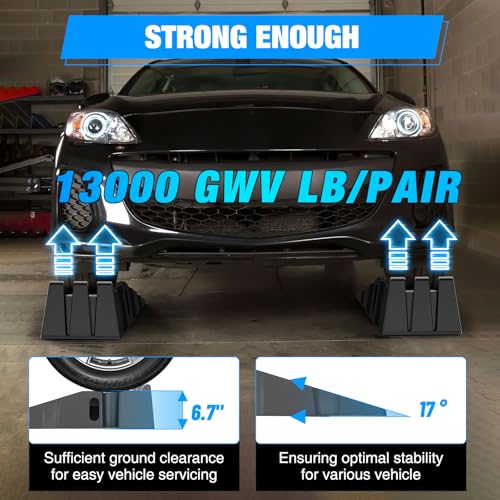 Nilight Car Ramps, 6.7 Inch Lift Vehicle Service Ramp | 13,000lb. GVW Capacity Per Pair, Heavy Duty, Stackable Design Saves Space, Ideal for Home Garage Maintenance - size: Car Ramp