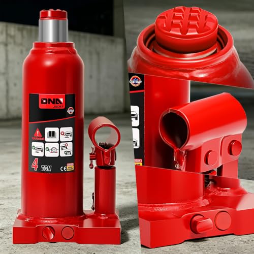 DNA Motoring 4 Ton Hydraulic Car Bottle Jack, Red, 8000 lbs Capacity | Automotive Welded Bottle Jack For Car SUV Pickup Truck, Auto Repair House Lift, with Manual handle & Carrying Storage Case - color: red, style: 4 ton