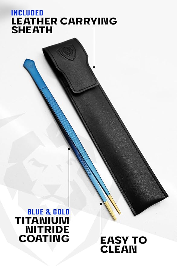 Dalstrong Chef Tweezers Professional Kitchen Tongs-10 high-precision Tweezer Tongs for Cooking - Stainless Steel Blue w/vTitanium Coating-BBQ, Plating, Multi-use