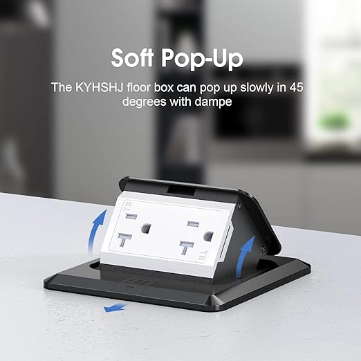 KYHSHJ Pop Up Floor Electrical Outlet Box Kit,20 Amp Stainless Steel TR Tamper-Resistant Duplex Receptacle Outlet, Corrosive Resistant Hardware,ETL Listed, Black