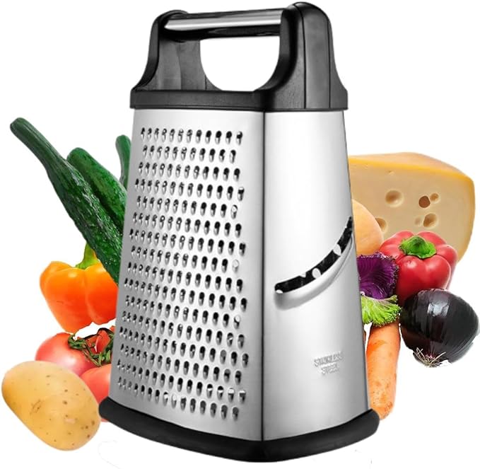 Stainless Steel 4 Sides Grater Slicer with Handle, Multifunctional Cutter Planing for Ginger, Garlic, Cucumbers, Carrots, Cheese, Potato, Ergonomic Design Kitchen Gadgets Accessories(Black)