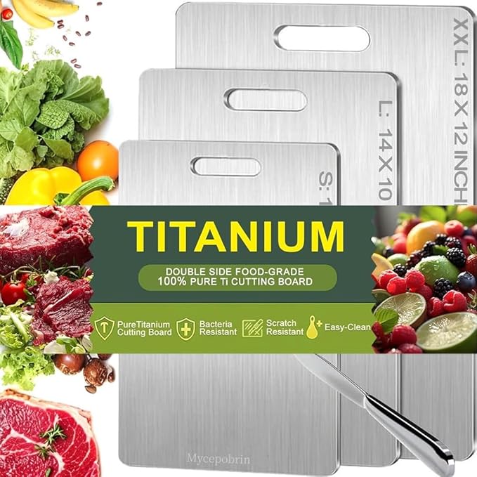 Katuchef Titanium Cutting Board, Siraat 100% Pure Apex Titanium Cutting Boards for Kitchen, Double Sided Non Toxic Celuxer Board for Cutting Meat Vegetable Fruit,Easy to clean(S+L+XXL)