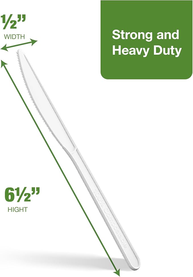 100% Compostable PLA Knives Bulk Pack 400 Pcs Biodegradable Disposable Plastic Cutlery Utensils