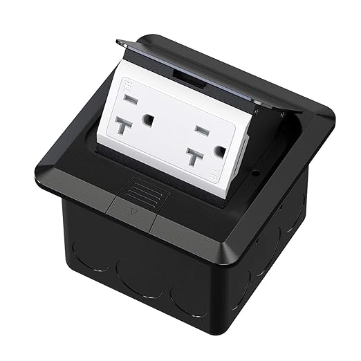 KYHSHJ Pop Up Floor Electrical Outlet Box Kit,20 Amp Stainless Steel TR Tamper-Resistant Duplex Receptacle Outlet, Corrosive Resistant Hardware,ETL Listed, Black