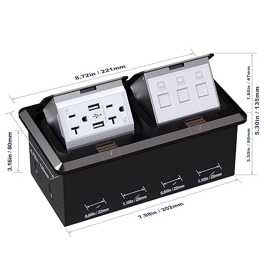 KYHSHJ Dual Pop-Up Floor Electrical Outlet Box Kit,20 Amp Stainless Steel USB TR Receptacle Outlet,3-Port RJ45 Datacom Receptacle,Oil Rubbed Bronze