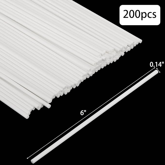 200Pcs 6 Inch White Paper Lollipop Sticks, Paper Sucker Sticks, Cake Pop Stick for Cake Toppers, Chocolate, Cookie, Rainbow Candy 