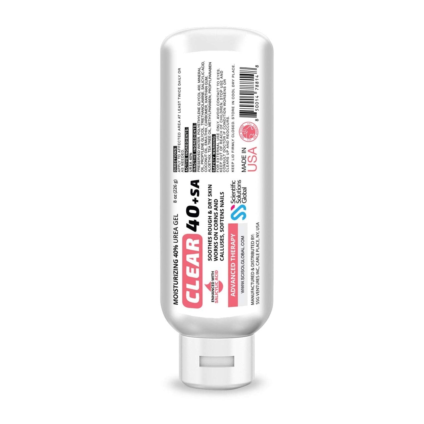 CLEAR Urea Cream 40% +2% Salicylic Acid (8oz) | Softens Cracked Heels & Dry Skin Urea Salicylic Acid Cream- Tea Tree & Coconut Oil | Salicylic Acid Foot Cream for Callus & Corn Treatment | Made in USA